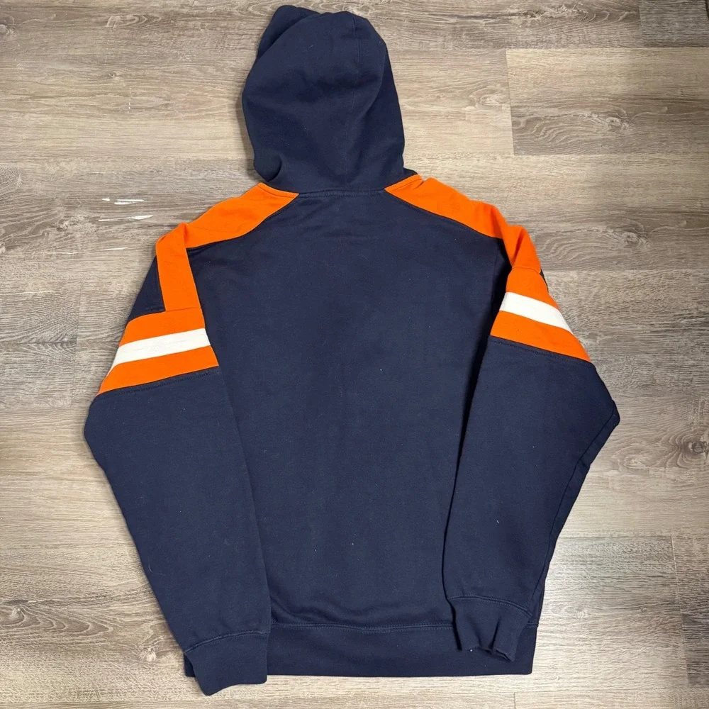 NFL Chicago Bears Full Zip Hoodie Navy Blue‎ Orange Spellout Logo Mens Small